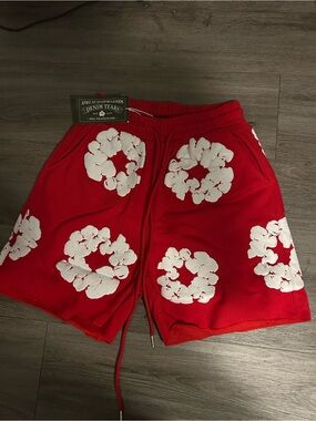 Denim Tears Red Floral-Print Athletic Shorts for Men